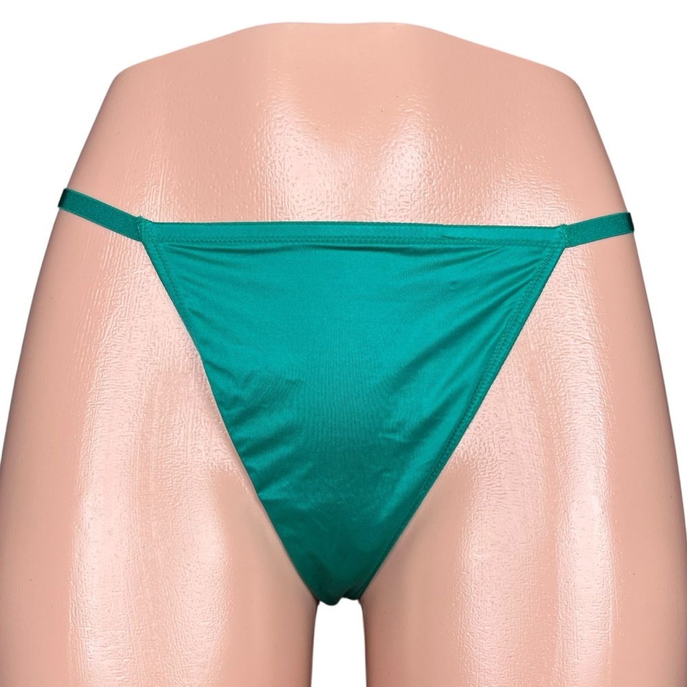 Victoria's Secret V String Teal Satin Panties Gold “V” Hardware XL‎